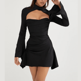 Andrea - Black Draped Satin Mini Dress